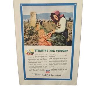 Vintage 1943 Union Pacific Railroad Vitamins for Victory Ad Advertisement